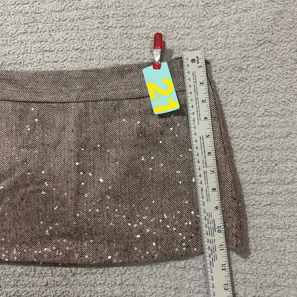 Twenty One Mini Skirt Herringbone Sequin XS Brown Deadstock Y2K Vintage 2000s‎